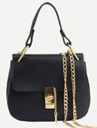 Shein Faux Leather Handle Saddle Bag With Chain - Black