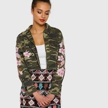 Shein Flower Embroidered Camo Jacket