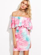 Shein Multicolor Print Off The Shoulder Ruffle Bodycon Dress
