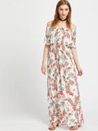Shein Flounce Layered Neckline Tropical Print Dress
