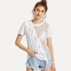 Shein Ruffle Trim Dot Mesh Panel T-shirt