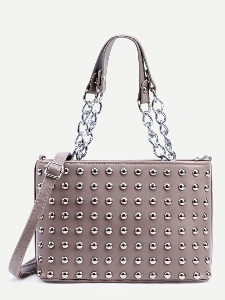 Shein Grey Studded Chain Strap Satchel Bag