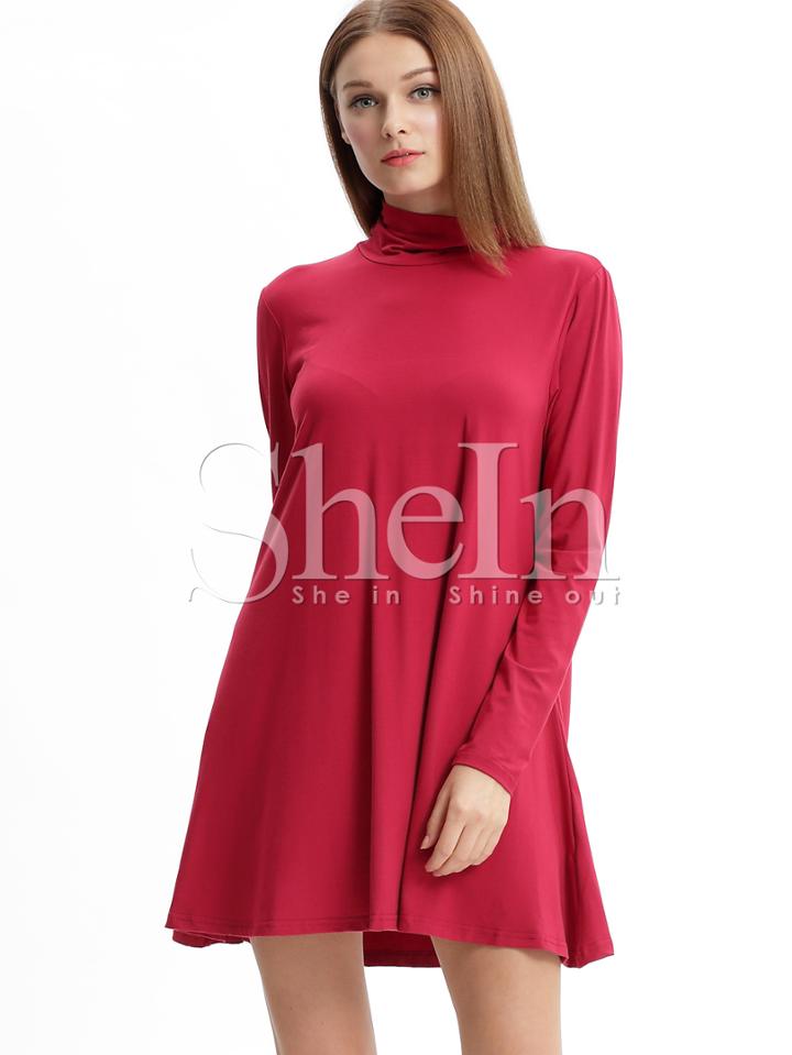 Shein Wine Red Burgundy Long Sleeve Casual Dress