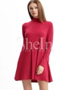 Shein Wine Red Burgundy Long Sleeve Casual Dress