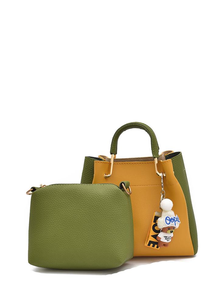 Shein Pu Two Tone Handbag With Clutch