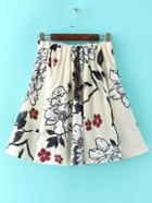 Shein Beige Florals Flare Skirt