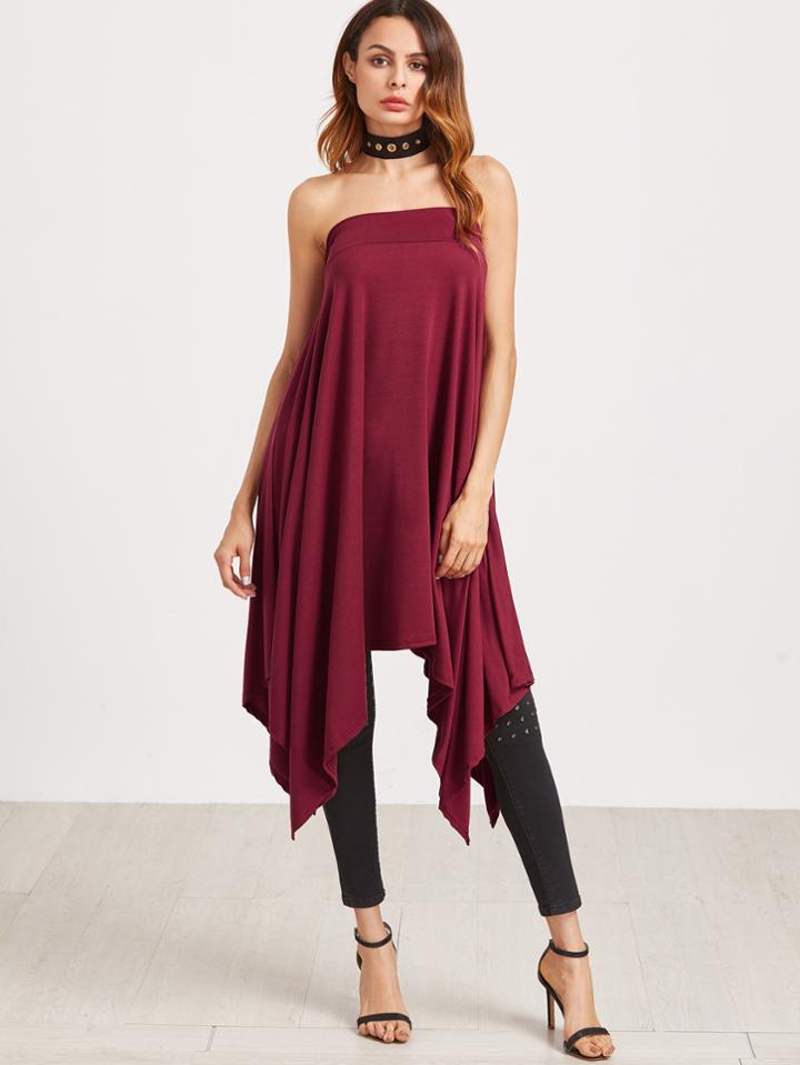 Shein Burgundy Asymmetric Hem Strapless Top