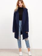 Shein Navy Notch Collar Drop Shoulder Sweater Coat