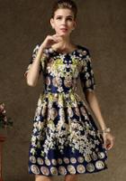 Shein Navy Short Sleeve Floral Coins Print Dress