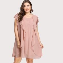 Shein Plus Tulip Sleeve Flounce Dress