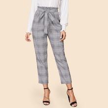 Shein 80s Drawstring Paperbag Waist Glen Plaid Pants