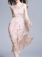 Shein Pink Butterfly Print Tie-waist Dress