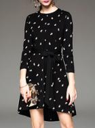 Shein Black Tie-waist Pockets High Low Dress