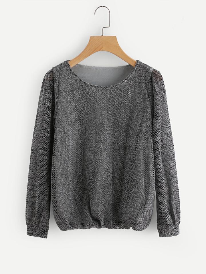 Shein Hollow Out Elastic Hem Tee