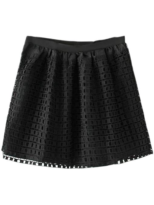 Shein Black Zipper Grids Skirt With Lining