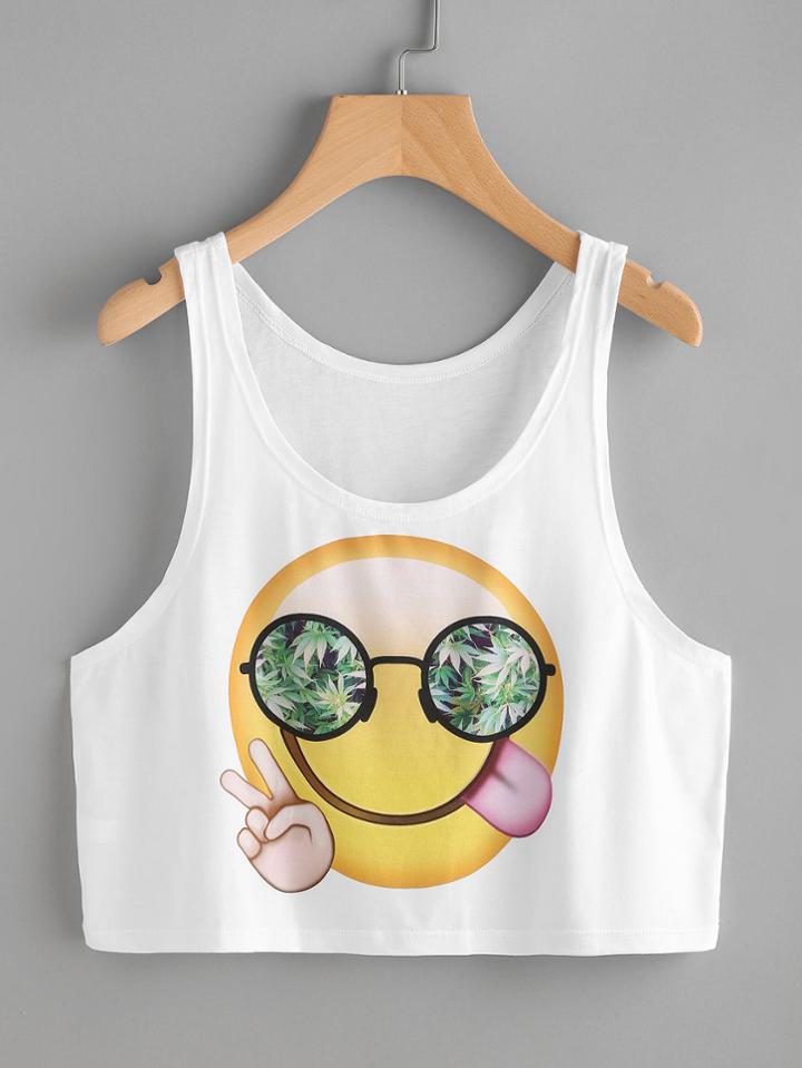 Shein Emoji Print Crop Tank Top