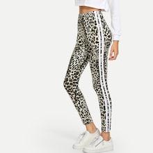 Shein Leopard Striped Tape Side Leggings