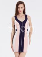 Shein Navy Sleeveless Color Block Zippered Dress