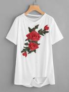 Shein Embroidered Applique Distressed Tee