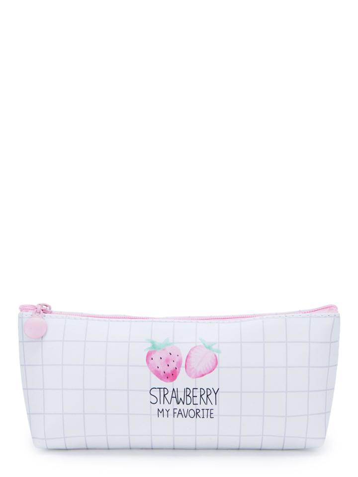 Shein Slogan & Strawberry Print Grid Pouch