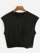 Shein Black Crop Draped T-shirt