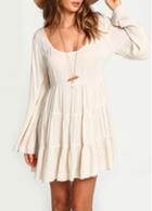 Rosewe White Flare Sleeve Open Back Mini Dress