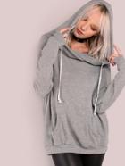 Shein Lightweight Soft Knit Draw String Slouchy Hoodie Heather Grey