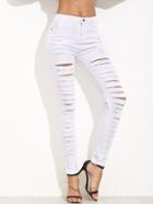 Shein White Extreme Ripped Skinny Jeans