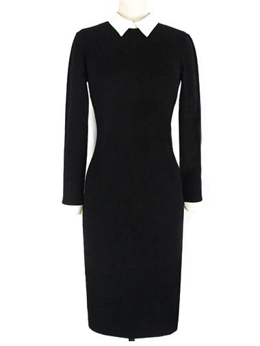 Shein Black Contrast Collar Long Sleeve Slim Dress