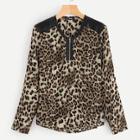 Shein Zip Half Placket Leopard Shirt