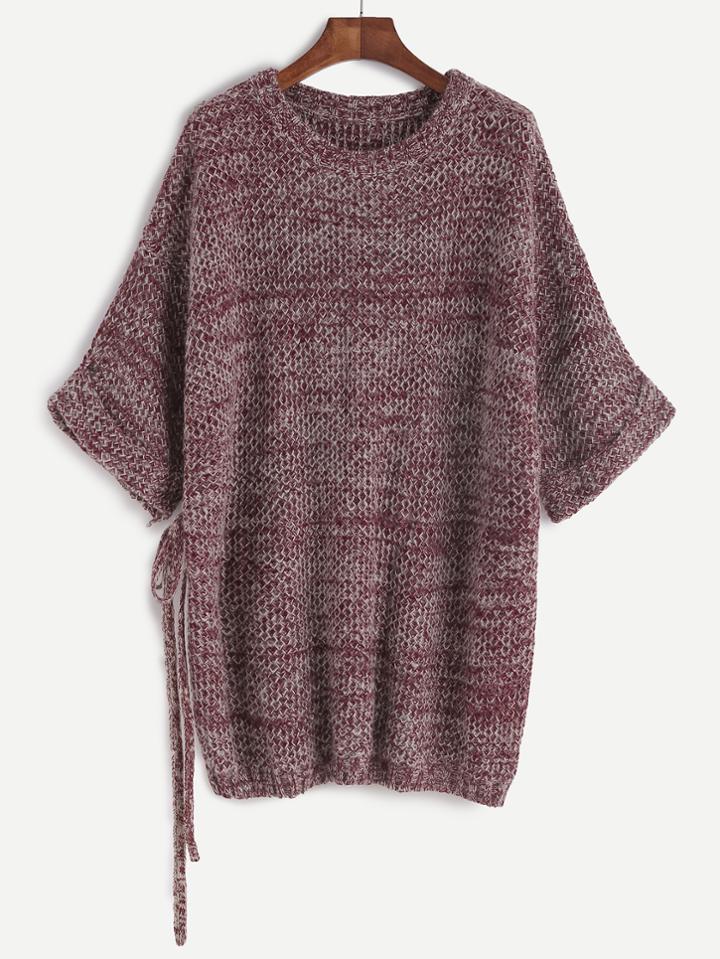 Shein Burgundy Marled Knit Half Sleeve Sweater