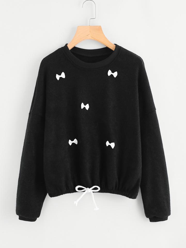 Shein Bow Detail Drawstring Hem Pullover