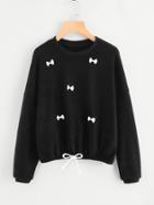 Shein Bow Detail Drawstring Hem Pullover