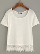 Shein White Crochet Trim T-shirt