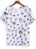Shein White Short Sleeve Portrait Print T-shirt
