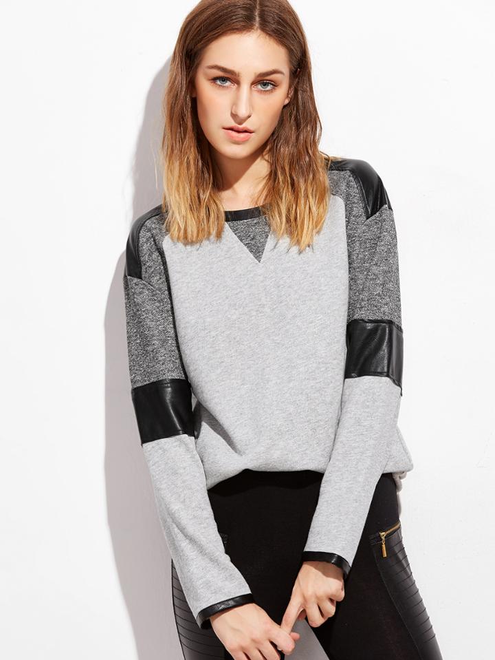 Shein Color Block Mixed Media Drop Shoulder Sweatshirt