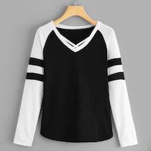 Shein Varsity Stripe Criss-cross Tee