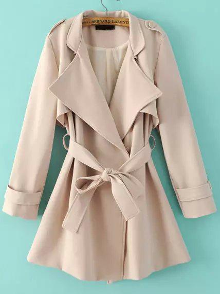 Shein Beige Lapel Epaulet Tie-waist Trench Coat