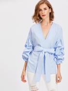 Shein Gathered Sleeve Stitch Detail Belted Blazer