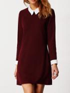 Shein Burgundy Contrast Collar Long Sleeve Slim Dress