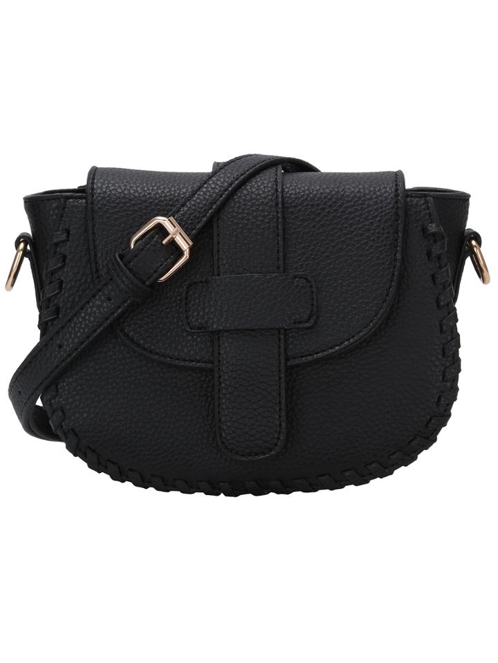 Shein Braided Trim Snap Flap Black Saddle Bag
