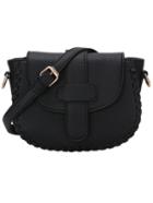 Shein Braided Trim Snap Flap Black Saddle Bag