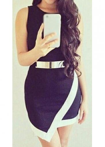 Rosewe Metal Embellished Black Zipper Closure Dress