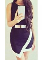 Rosewe Metal Embellished Black Zipper Closure Dress