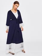 Shein Contrast Lace Trim Self Tie Abaya