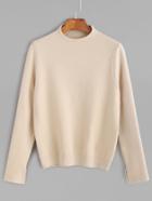 Shein Apricot Mock Neck Slit Cuff Jersey Sweater