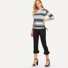 Shein Striped Knot Top & Ruffle Hem Pants