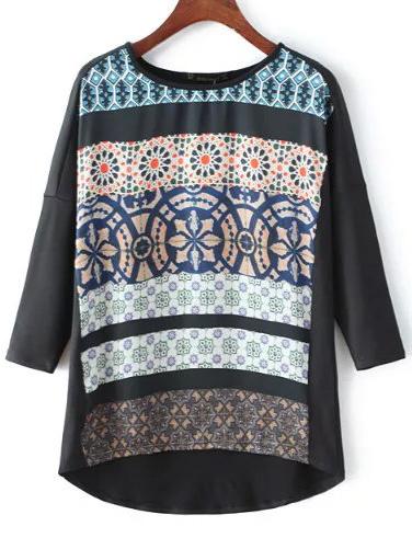 Shein Multicolor Half Sleeve Tribal Print T-shirt