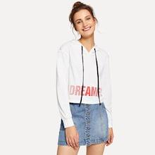 Shein Drawstring Letter Print Crop Hoodie