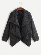 Shein Dark Grey Double Collar Asymmetric Sherpa Coat